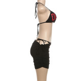 Sexy Halter Neck Tie-up Top High Waist Bodycon Mini Skirt Bikini Three-Piece Set