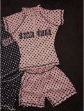 Fashionable Sporty Printed Polka Dot Letter Short-Sleeve Shorts Two-Piece Set