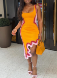 Fashionable Slim Fit Camisole Color Block Irregular Mini Dress