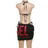 Sexy Halter Neck Tie-up Top High Waist Bodycon Mini Skirt Bikini Three-Piece Set