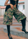 Fashion Pearl Rhinestone Camouflage Multi-Pocket Cargo Denim Shorts