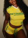 New Letter Print Sleeveless T-Shirt and Low-Waisted Sports Shorts Set