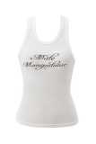 2026 Fashion Solid Color Round Neck Printed Letter Slim Fit Sleeveless Vest