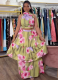 Fashionable Patchwork Print Halter Neck Strapless Vest Cake Dress Set