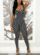 Square Neck Button-Down Backless Polka Dot Sleeveless Stretch Cropped Jumpsuit