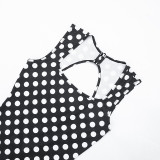 Square Neck Button-Down Backless Polka Dot Sleeveless Stretch Cropped Jumpsuit