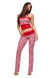2026 Fashionable Strapless Printed Striped Zipper Top and Pants Set
