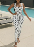 Square Neck Button-Down Backless Polka Dot Sleeveless Stretch Cropped Jumpsuit