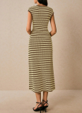 Fashion Striped Knit Sleeveless Slim Fit Midi Dress