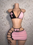 Sexy Geometric Pattern Hot Girl Bikini Mini Skirt Three-Piece Set