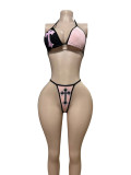 Sexy Geometric Pattern Hot Girl Bikini Mini Skirt Three-Piece Set