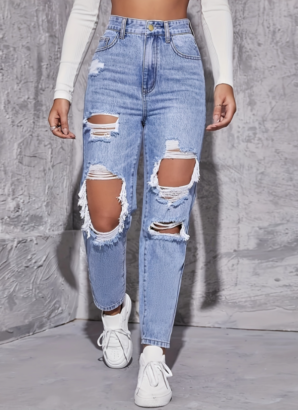 2026 Trendy Ripped High-Waisted Straight-Leg Jeans
