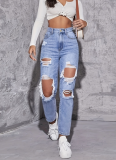 2026 Trendy Ripped High-Waisted Straight-Leg Jeans