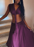 Fashionable Solid-Color Sexy Sleeveless Low-Cut V-Neck Backless Dress