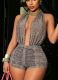 Sexy Printed Halter-Neck Backless Jumpsuit With Shorts