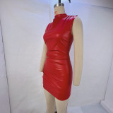 Sexy Solid-Color Sleeveless Pleated Bodycon Dress