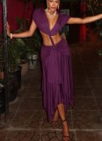 Fashionable Solid-Color Sexy Sleeveless Low-Cut V-Neck Backless Dress
