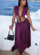 Fashionable Solid-Color Sexy Sleeveless Low-Cut V-Neck Backless Dress