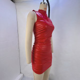 Sexy Solid-Color Sleeveless Pleated Bodycon Dress