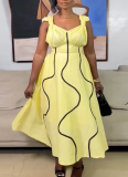 Fashionable and Elegant Striped Color-Blocked Spaghetti Strap Dress
