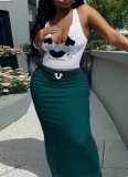 Fashionable Casual Letter Print Bodycon Maxi Skirt Set