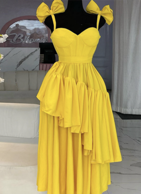 2026 New Bow-Tie Spaghetti Strap V-Neck Ruffle Dress