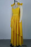 2026 New Bow-Tie Spaghetti Strap V-Neck Ruffle Dress