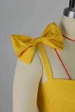 2026 New Bow-Tie Spaghetti Strap V-Neck Ruffle Dress
