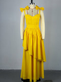2026 New Bow-Tie Spaghetti Strap V-Neck Ruffle Dress