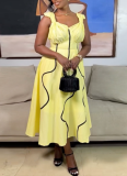 Fashionable and Elegant Striped Color-Blocked Spaghetti Strap Dress