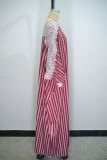 2026 Fashionable Lace V-neck Striped Long Dress