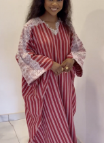 2026 Fashionable Lace V-neck Striped Long Dress