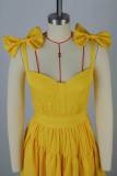 2026 New Bow-Tie Spaghetti Strap V-Neck Ruffle Dress