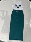 Fashionable Casual Letter Print Bodycon Maxi Skirt Set