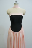 New Arrival Fashionable Off-the-Shoulder Color-Blocked Low-Waist Pleated Maxi Dress