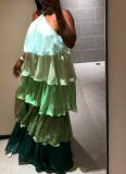 New Long Sleeveless Halter Neck Dress With Ombre Design