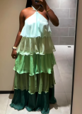 New Long Sleeveless Halter Neck Dress With Ombre Design