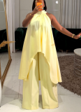 New Casual Sleeveless Crew-Neck Top and Straight-Leg Pants Two-Piece Set