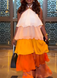 New Long Sleeveless Halter Neck Dress With Ombre Design