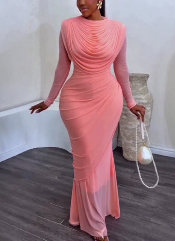 Fashionable Round-Neck Long-Sleeve Fitted, Bodycon Fishtail Dress