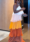 New Long Sleeveless Halter Neck Dress With Ombre Design