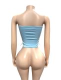 Light Blue Strappy Bandeau Top with Halter Neck and Waist-Cinching Design