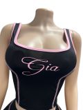 Fashionable Printed Slim-Fit Square-Neck Tank Top and Shorts Set