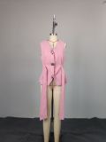 Casual Sleeveless Vest & Trousers Two-Piece Set With Tie Detail