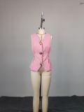 Casual Sleeveless Vest & Trousers Two-Piece Set With Tie Detail