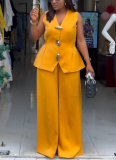 Casual Sleeveless Vest & Trousers Two-Piece Set With Tie Detail