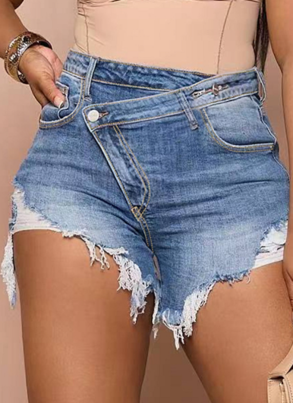 Sexy High-Waisted Slim-Fit Frayed-Hem Denim Shorts