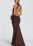 New Sexy Solid-Color Slim-Fit Backless Fishtail Dress