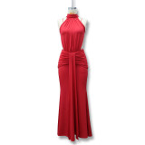 New Sexy Solid-Color Slim-Fit Backless Fishtail Dress