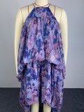 New Sweet Style Lace-Up Printed Sleeveless Midi Dress
